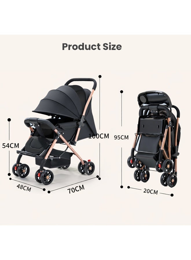 TAPIT Baby Stroller for toddlers 0-3 years One-click Foldable Lightweight Infant Travel Stroller With Storage Basket Multi-Postion Reclining Seat Comfortable and Shock Absorbent (Black) - Image 5
